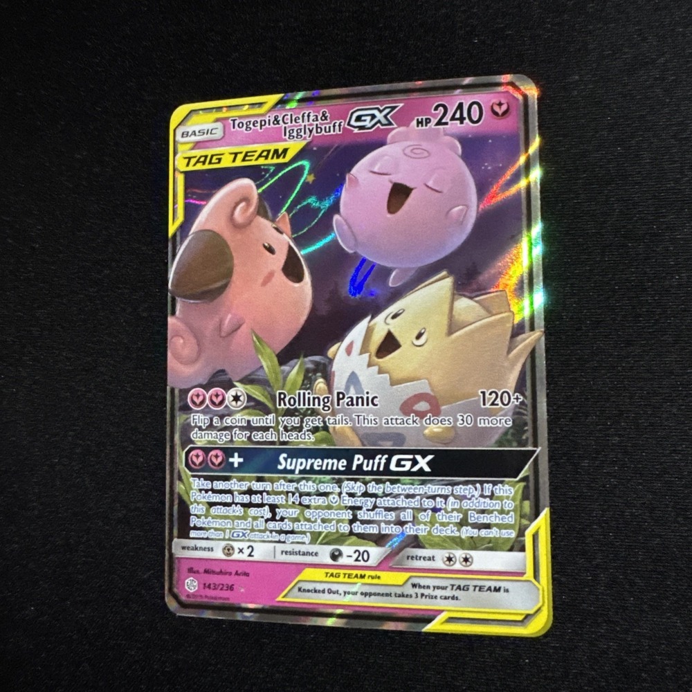 Togepi & Cleffa & Igglybuff GX 143/236 Ultra Rare Holo Card Sm-Cosmic Eclipse - Picture 2 of 11